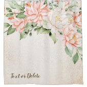 水彩桃白エレガント花 シャワーカーテン (正面)