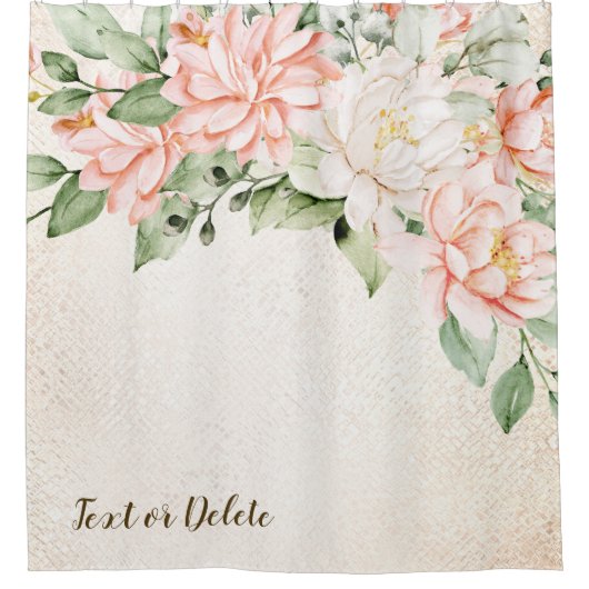 水彩桃白エレガント花 シャワーカーテン (正面)