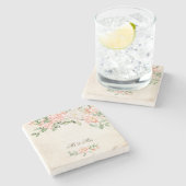 水彩桃白エレガント花 ストーンコースター (横)