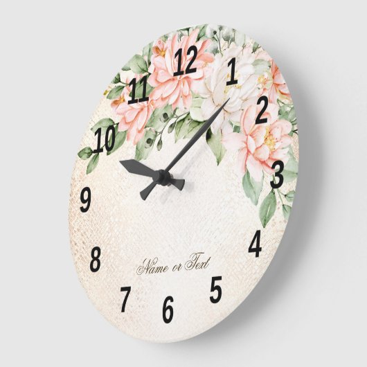 水彩桃白エレガント花 ラージ壁時計 (傾斜)