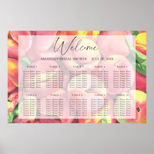 水彩桃結婚の座席表 ポスター (正面)