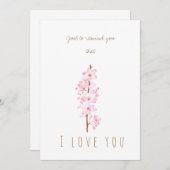 水彩桃色さくらんぼ花咲きグリーティングカード 招待状 (正面/裏面)