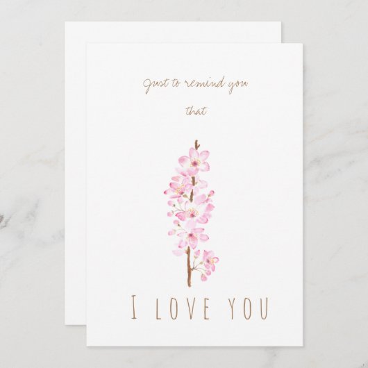 水彩桃色さくらんぼ花咲きグリーティングカード 招待状 (正面/裏面)