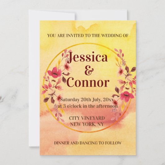 水彩桃色さくらんぼ花花結婚の花 招待状 (正面)