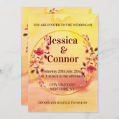 水彩桃色さくらんぼ花花結婚の花 招待状 (正面/裏面)