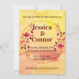 水彩桃色さくらんぼ花花結婚の花 招待状