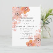 水彩桃色とグレーの花のウェディング 招待状 (スタンド正面)