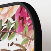 水彩桃色のエレガント花模様と羽 ピックルボールラケット (左詳細)