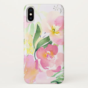 水彩桃色の優美な花パーソナライズされた iPhone X ケース