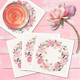水彩桃色の庭の花 スタンダードカクテルナプキン