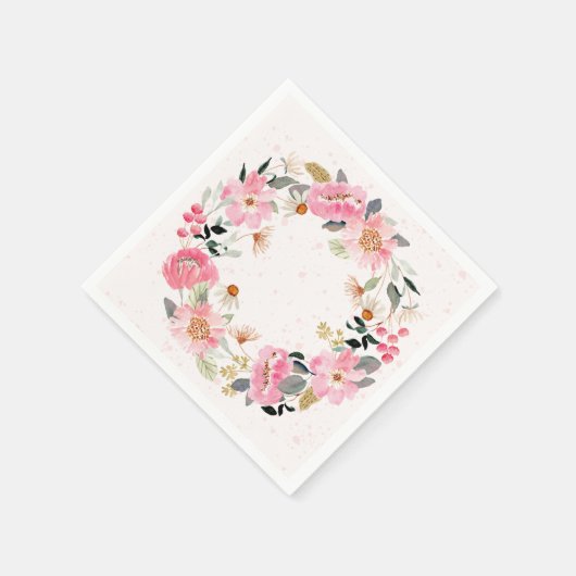 水彩桃色の庭の花 スタンダードカクテルナプキン (角)