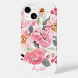 水彩桃色の庭の花 Case-Mate iPhone 14ケース