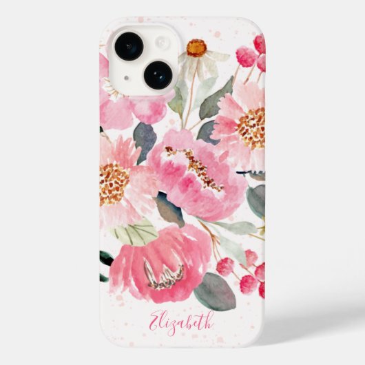 水彩桃色の庭の花 Case-Mate iPhoneケース (裏面)