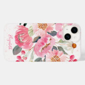 水彩桃色の庭の花 Case-Mate iPhoneケース (裏面 (横))