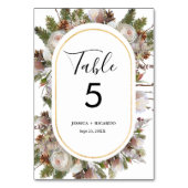 水彩桃色の桃のフローラ冬の結婚式 テーブルナンバー (正面)