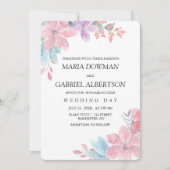 水彩桃色の植物性フローラ結婚ズ。赤面 招待状 (正面)