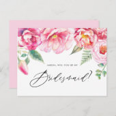 水彩桃色の牡丹が私の花嫁になる インビテーションポストカード (正面/裏面)