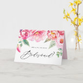 水彩桃色の牡丹が私の花嫁になる カード (黄色い花)