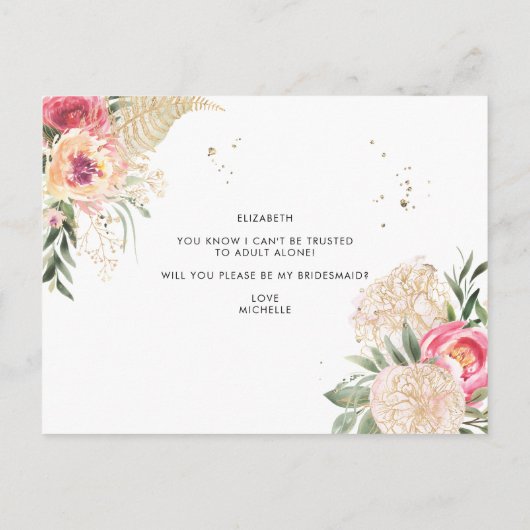 水彩桃色の牡丹が私の花嫁になる ポストカード (裏面)