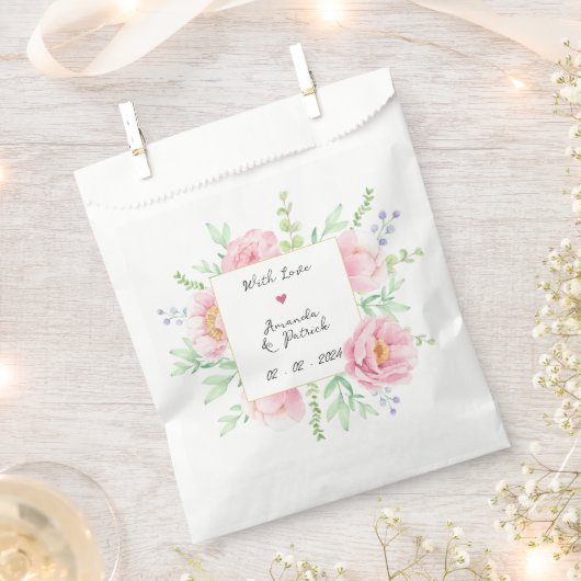 水彩桃色の牡丹結婚花 フェイバーバッグ (クリップ留めされた状態)