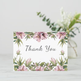 水彩桃色の緑の結婚牡丹感謝してい君 カード