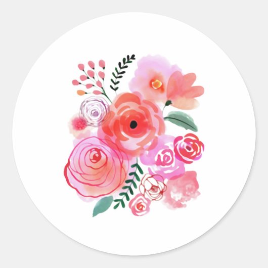 水彩桃色の美しい花 ラウンドシール (正面)