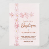 水彩桃色の花がバプテスマを越える 箔招待状 (正面)
