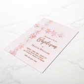 水彩桃色の花がバプテスマを越える 箔招待状 (回転した状態)