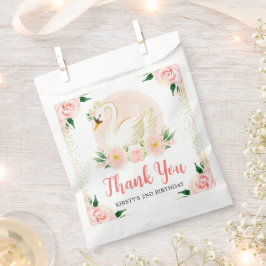 水彩桃色の花と白鳥の誕生日 フェイバーバッグ