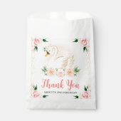 水彩桃色の花と白鳥の誕生日 フェイバーバッグ (正面)