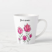 水彩桃色の花の名ガーリー前 カフェラテマグ (右)