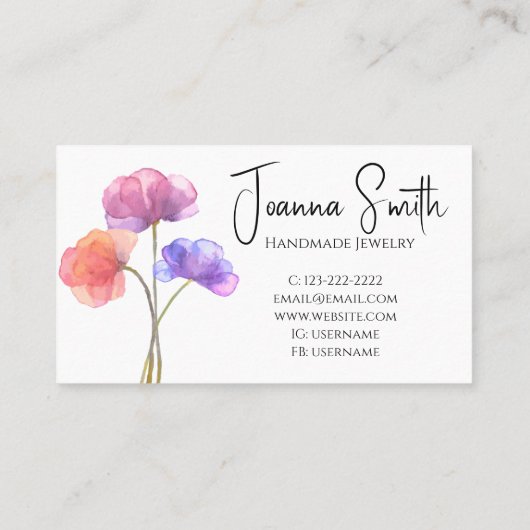 水彩桃色の花シンプルエレガント色 名刺 (裏面)