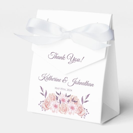 水彩桃色の花結婚の様に フェイバーボックス (正面サイド)