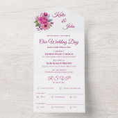 水彩桃色の花花束結婚の –  オールインワン招待状 (内側)