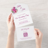 水彩桃色の花花束結婚の –  オールインワン招待状 (貼ってはがせる)