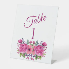 水彩桃色の花花束結婚の –  台座サイン