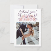 水彩桃色の花 – 写真結婚の –  サンキューカード (正面)