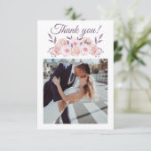 水彩桃色の花 – 写真結婚の –  サンキューカード (スタンド正面)