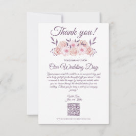 水彩桃色の花 – 写真結婚の –  サンキューカード