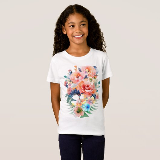 水彩桃色の花 Tシャツ (正面フル)