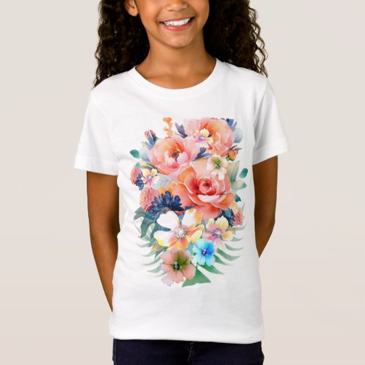水彩桃色の花 Tシャツ (正面)