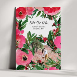 水彩桃色アネモン結婚の写真 セーブザデート