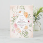 水彩桃色エレガント花ブライダルシャワー 招待状 (スタンド正面)