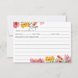 水彩桃色カラフル花レシピカード 招待状