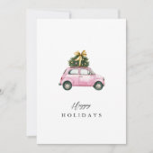 水彩桃色カークリスマスツリーハッピーホリデー シーズンカード (正面)