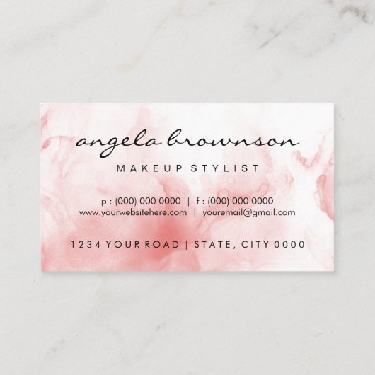 水彩桃色グラデーションメイクアップアーティスト美容師 名刺 (裏面)