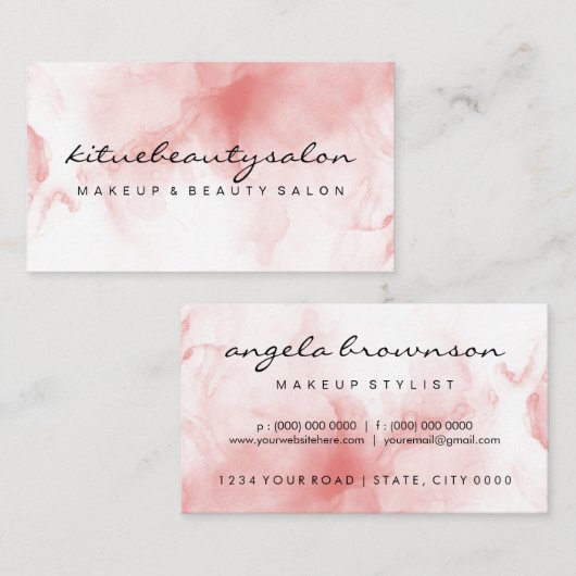 水彩桃色グラデーションメイクアップアーティスト美容師 名刺 (正面/裏面)
