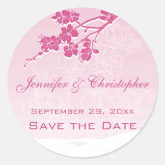 水彩桃色グラデーション春花の日を保存 ラウンドシール