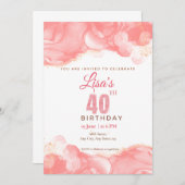 水彩桃色グリッター40歳 招待状 (正面/裏面)