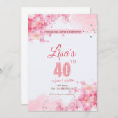 水彩桃色グリッター40歳 招待状 (正面/裏面)